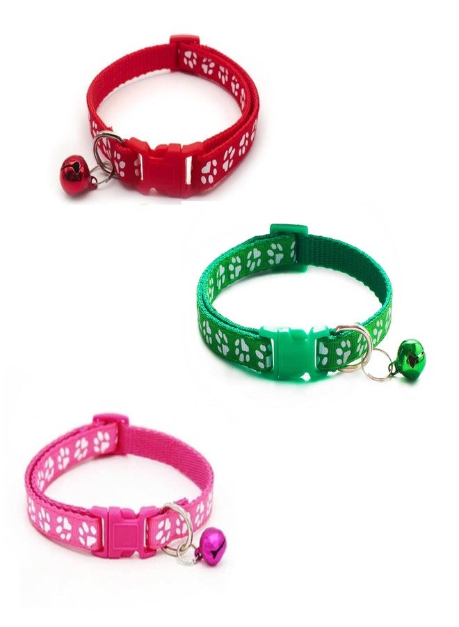 Litvibes Cat Collars Set of 3 with Bell,Kitten and Small Dogs Soft Adjustable Collar Safe,Solid and Protection Breakaway for Cats and Puppies,Cute Kitty Neckband with Paw Print- (Red,Dark Pink,Green) - Image 1